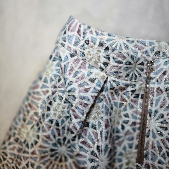 Mi ami Metallic Brocade Mini Skirt Women's Small - Geometric Jacquard High Waist - Picture 8 of 16